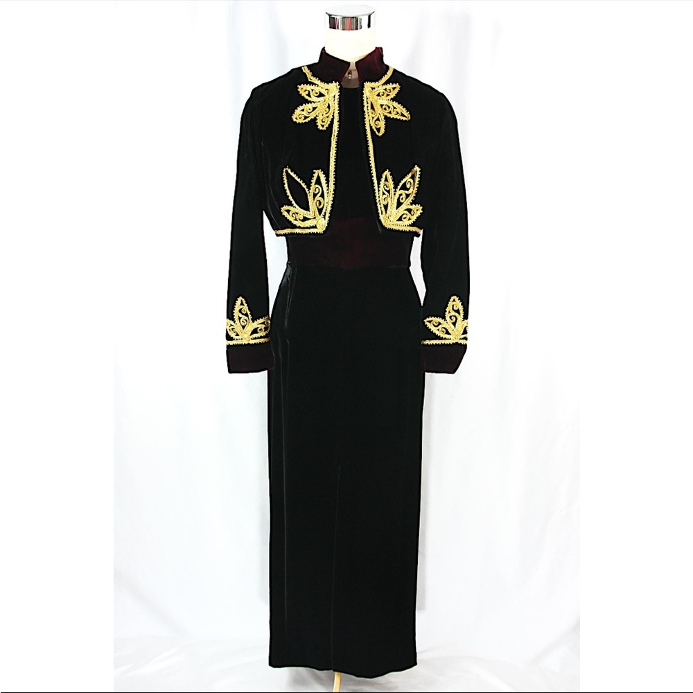 Vintage Velvet Black and Gold Women's Dress
